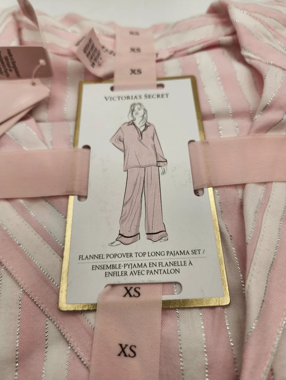 Victoria's Secret Iconic Pink & Silver Striped Flannel Pajama Set Size XS - Picture 4 of 6